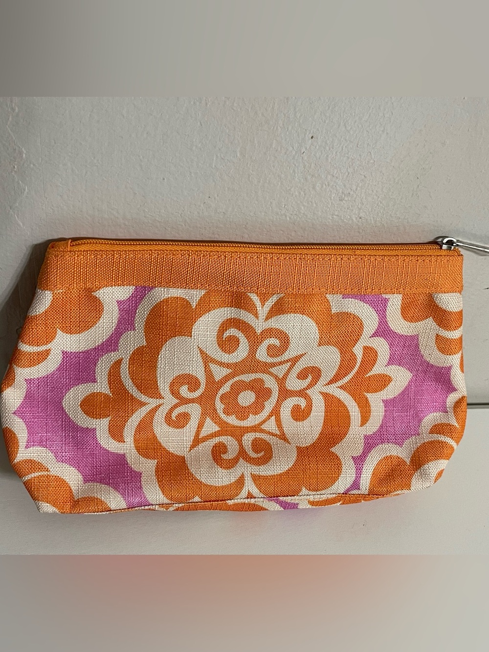 Clinique Orange and Purple Floral Canvas Pouch‎ Cosmetic Makeup